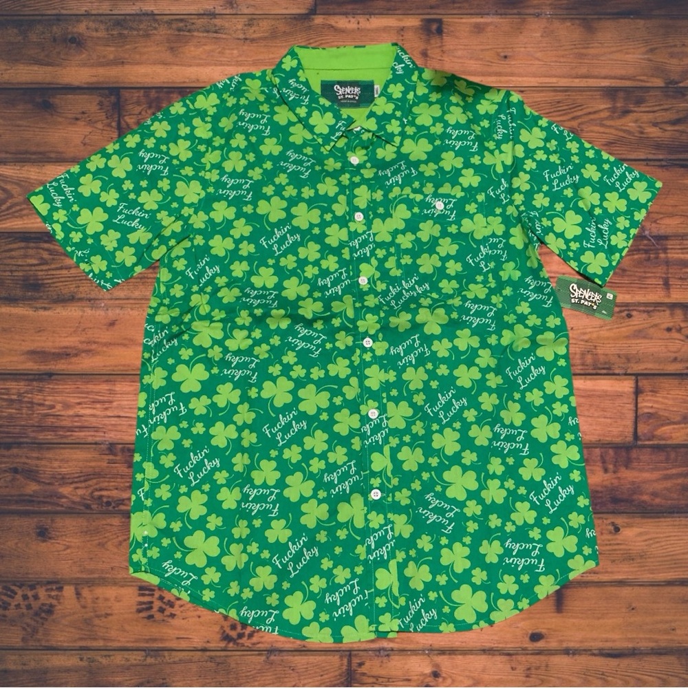 Spencer’s Effing Lucky Button Down Shirt Clover Saint Paddy’s Patrick’s Day
